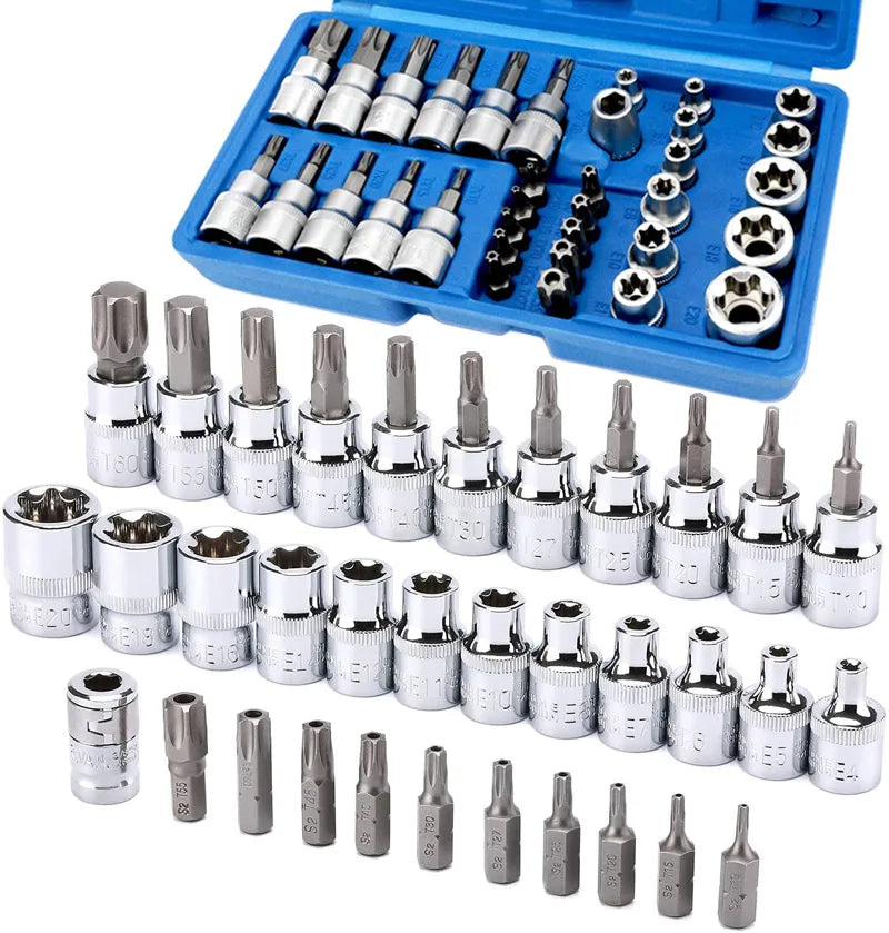 34/29 Pieces Torx Bit Socket and E-Torx Star Socket Set 1/4" 3/8" 1/2"