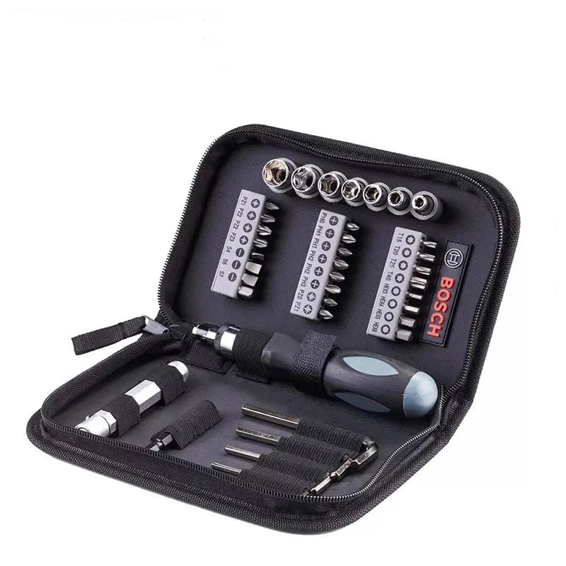 Bosch 38-Piece Ratchet Screwdriver Kit with Screwdriver Bits, Socket Set, and Flashlight