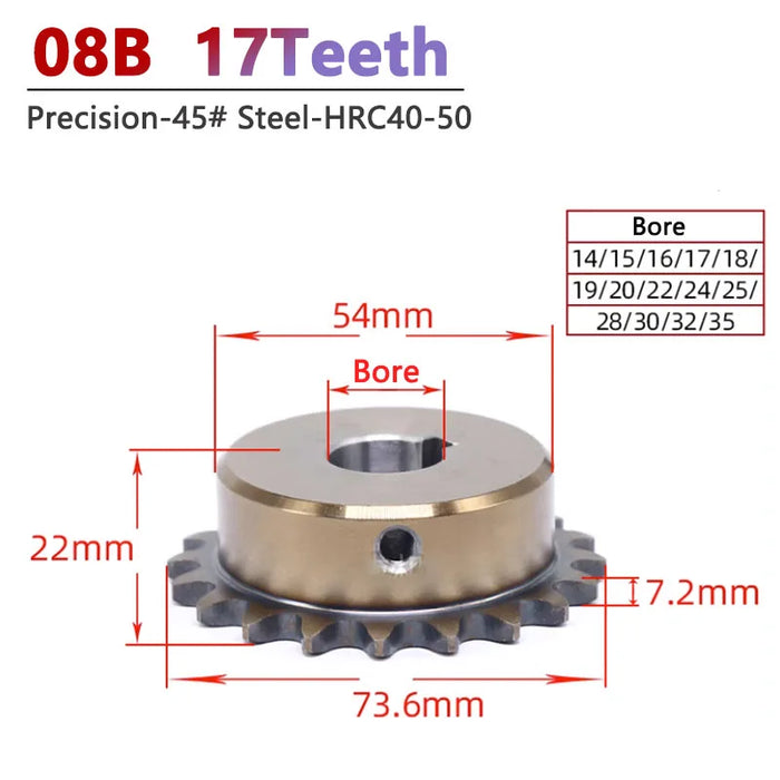 1 pieza 17T 08B engranaje de cadena 17 dientes piñón de accionamiento Industrial de precisión 