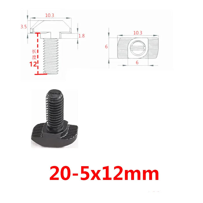 T-Bolt with Flange Nut – Black 2020, 3030, 4040, 4545