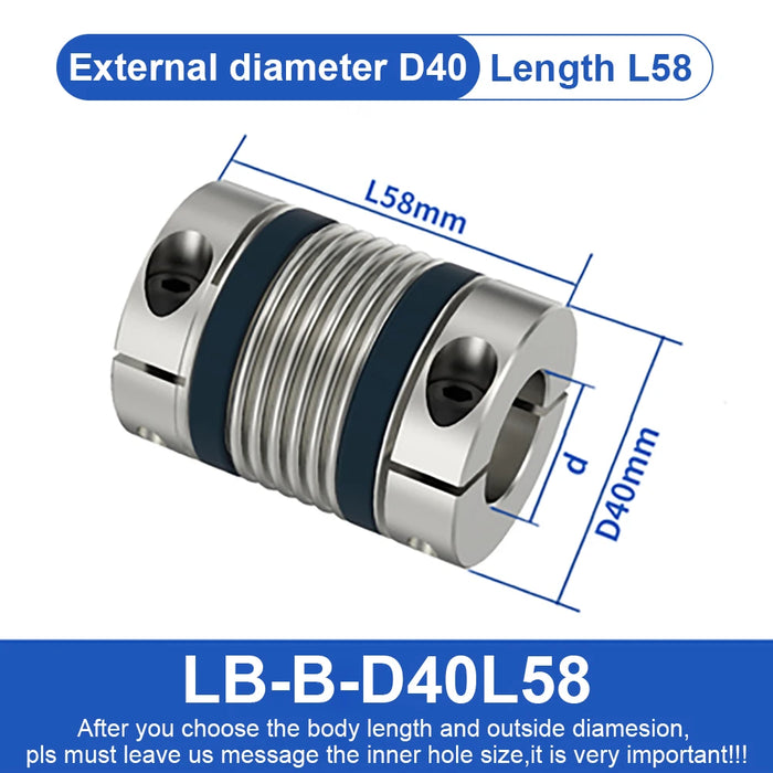 Shaft Coupling LB D40L50/58 - Bellows Flexible Motor Coupler for CNC Applications