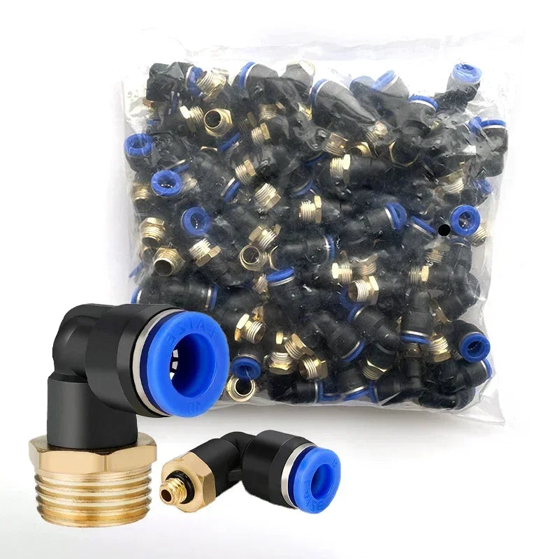 PL 90° Pneumatic Elbow Push-In Fittings – 50PCS Male Thread (M5 / 1/8" / 1/4" / 3/8" / 1/2") OD 4–12mm