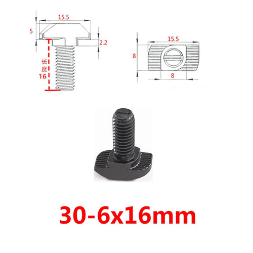 Perno en T negro 2020 3030 4040 4545 Perno en T estándar europeo Tuerca con brida 