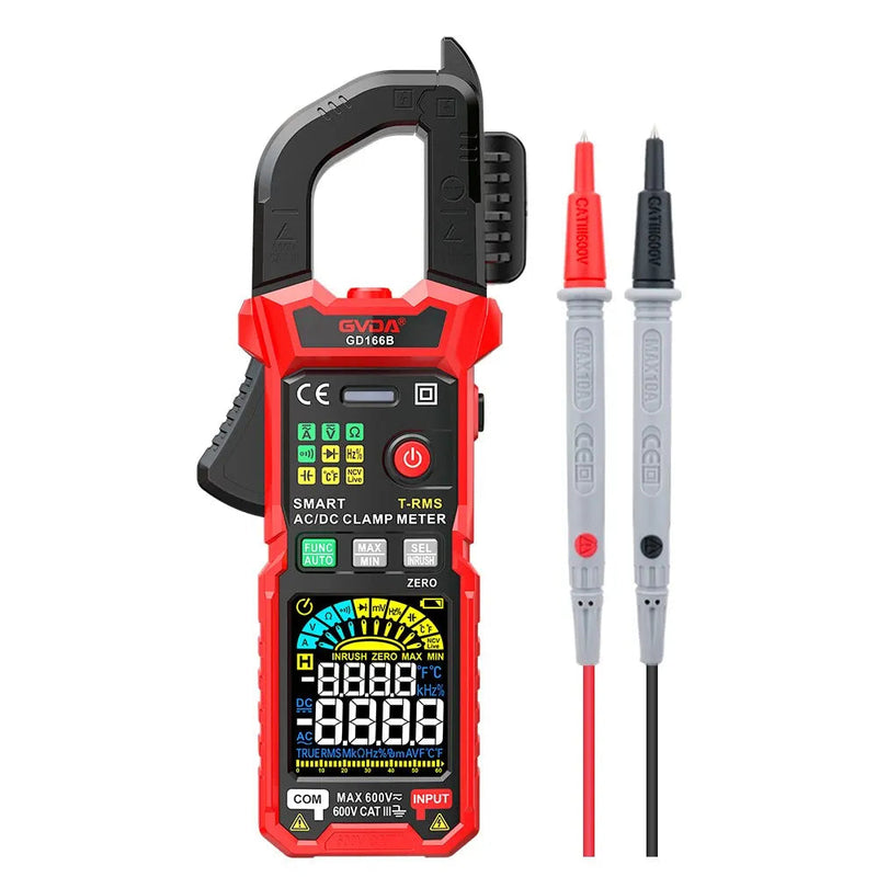 GD166B Clamp Meter – 6000 Counts True RMS, AC/DC Current 60A/600A, AC Inrush, AC/DC Voltage 600V, NCV, Frequency, Capacitance, Temperature, Live Wire