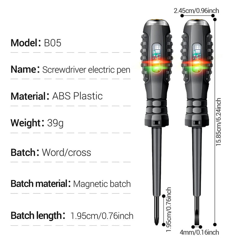 B05 Electric Tester Pen Screwdriver – Neon/LED Voltage Indicator, Slotted & Phillips Bit, Insulated Pocket Electrician Tool