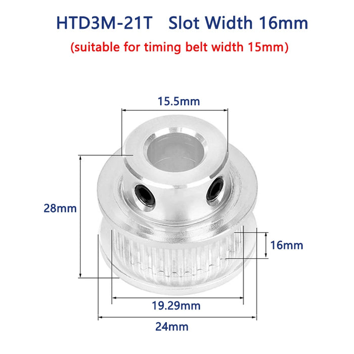 HTD3M 21 Teeth Timing Pulley Bore Size 5/6/6.35/8/10mm 21T HTD-3M