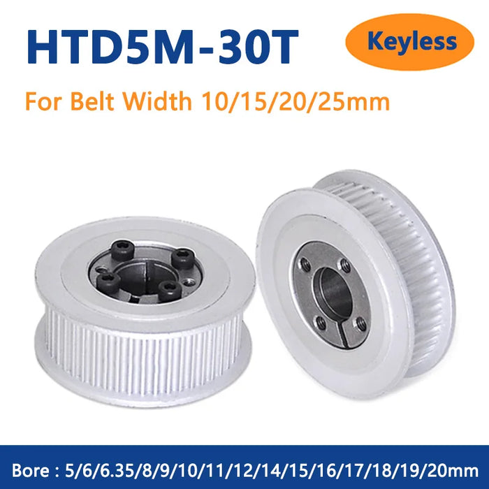 HTD5M 30 Teeth Timing Pulley – Keyless Bushing Bore 5 To 20mm