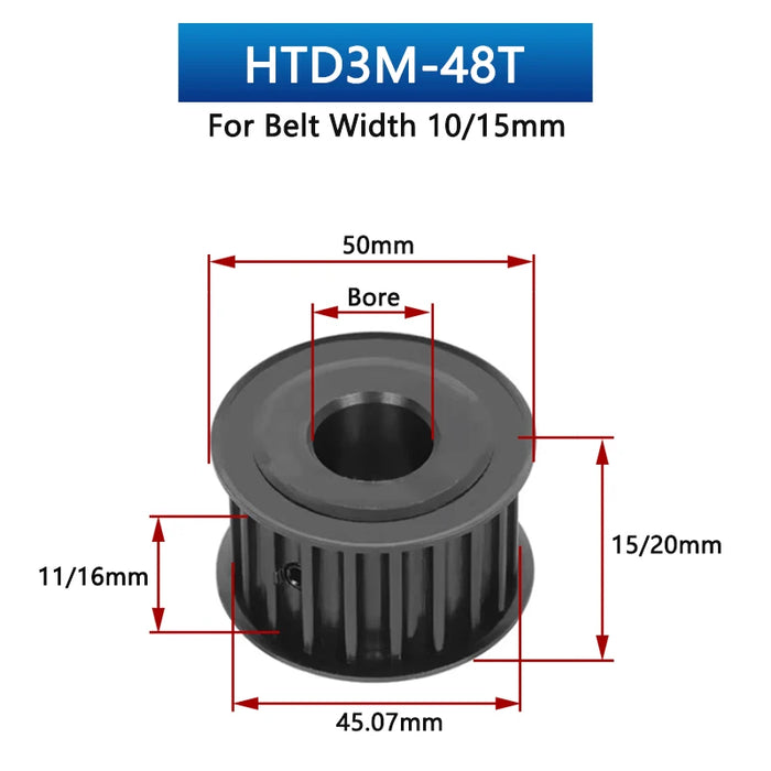 HTD3M 40 44 48 dientes negro 45# polea de sincronización de acero HTD-3M 40T 44T 