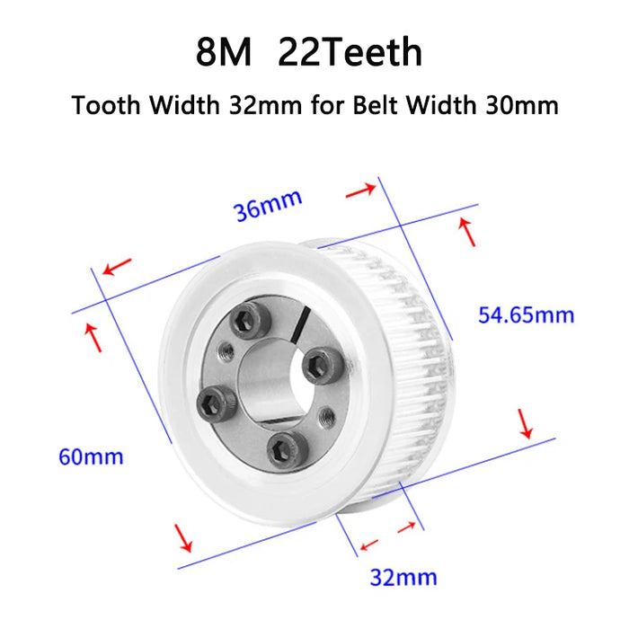 22T HTD 8M Timing Pulley 8/9/10/11/12/14/15-20mm Bore Keyless Bushing