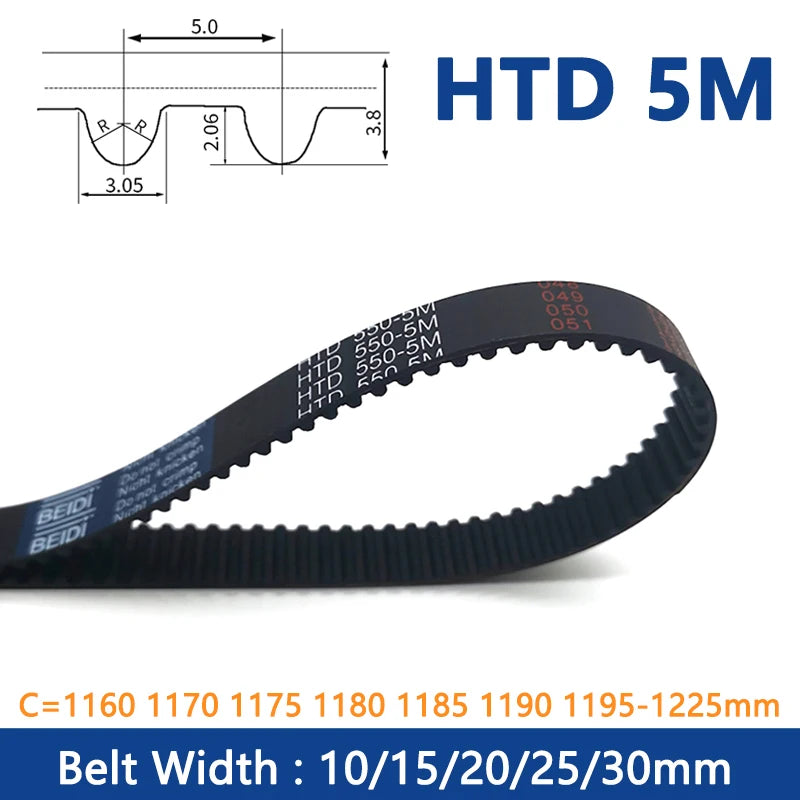 Ancho de la correa dentada HTD5M 10 15 20 25 30 mm Bucle cerrado de goma 