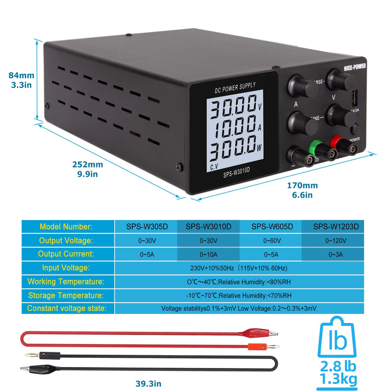 Digital USB DC Lab Power Supply, Regulated with LCD (DC 0-3A/5A/10A)