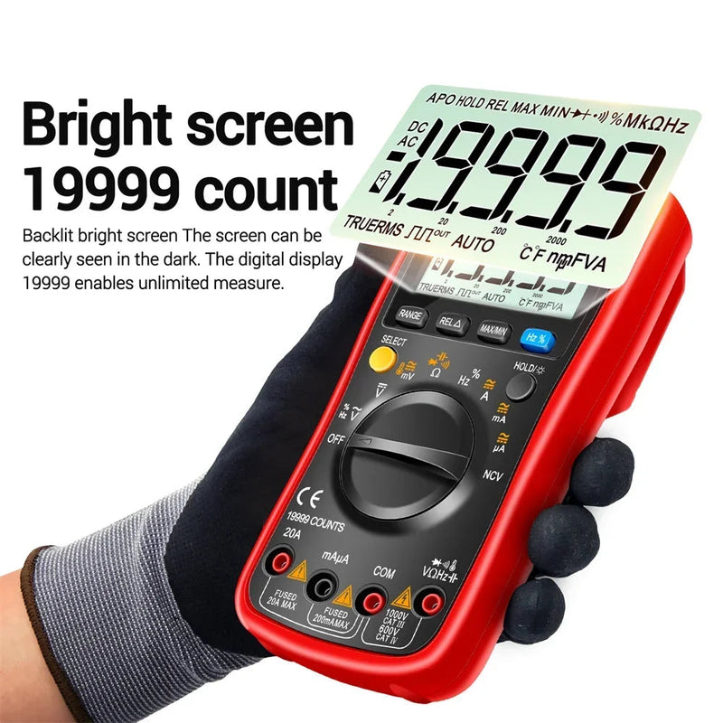AN870 Smart Digital Multimeter – 19999 Counts True RMS, AC/DC Voltage & Current, NCV, Capacitance, Resistance, Frequency, Duty Cycle, MAX/MIN