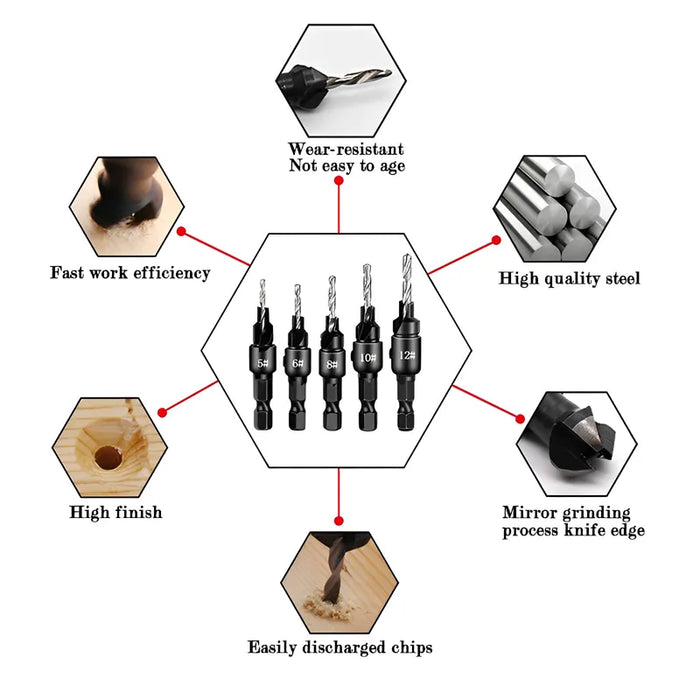 5-Piece Pilot Hole and Countersink Drill Bit Set