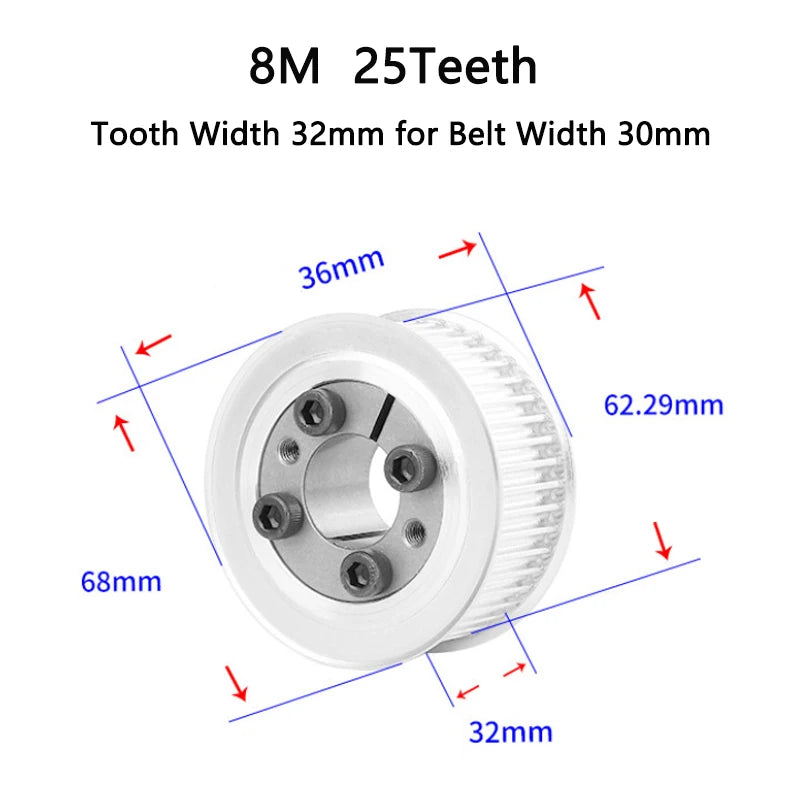 HTD 8M25T  Timing Pulley 8/9/10/11/12/14/15-25mm Bore Keyless Bushing
