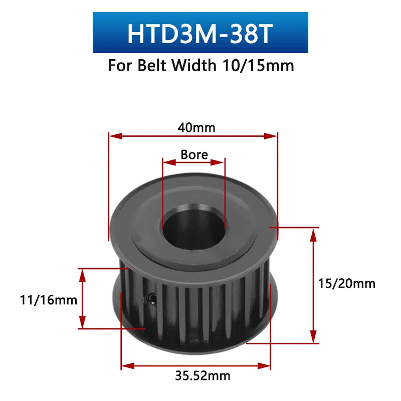 HTD3M 35 36 38 Teeth Black 45# Steel Timing Pulley HTD-3M 35T 36T