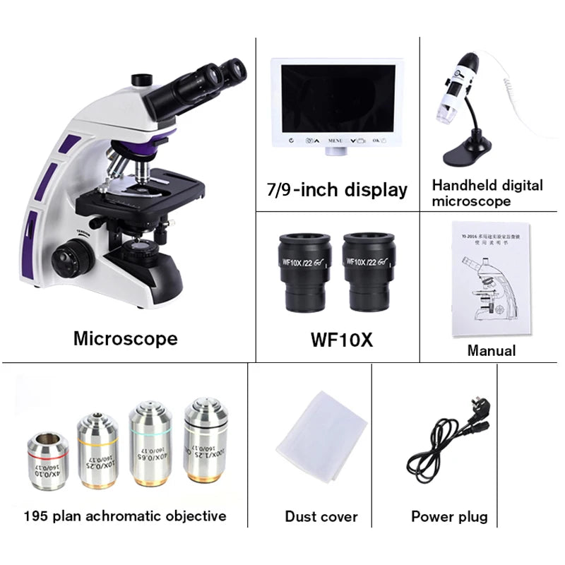 Microscope Cvbs Professional Lab Biological HD Trinocular Microscope – 2500X Zoom + US ...