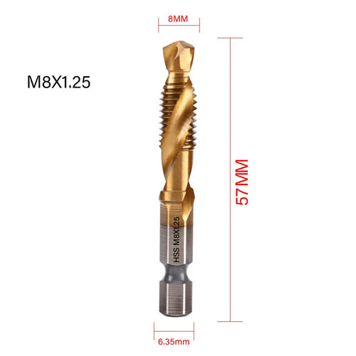 1/6 PCS Tap Drill Bit Set - Hex Shank Titanium Plated HSS Screw Thread Metric Taps