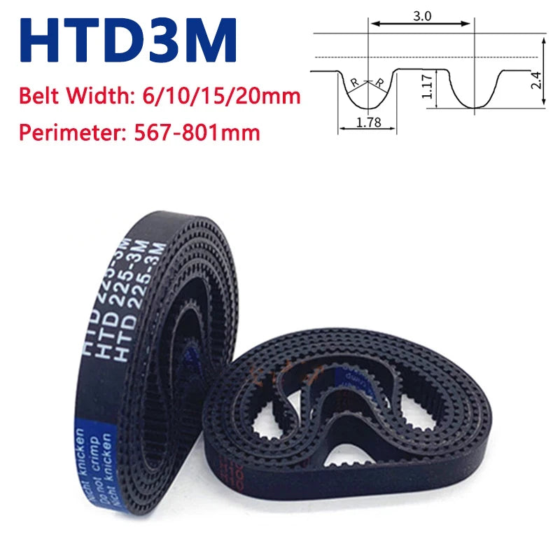 HTD3M 567 - 801mm Timing Belt Rubber Closed Loop Synchronous Belt Arc Tooth Drive