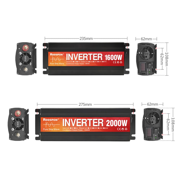 Pure Sine Wave Inverter – 12V/24V DC to 220V AC with 1600W/2000W