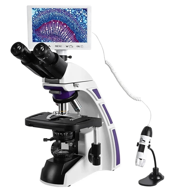 Microscopio compuesto Trinocular profesional zoom biológico de laboratorio HD + 