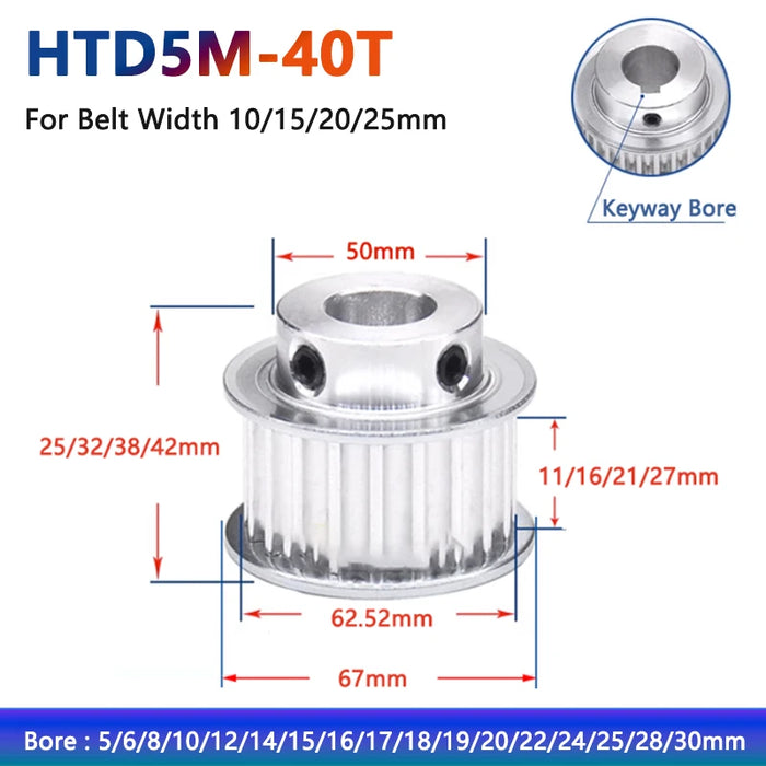 HTD5M 40 Teeth Timing Pulley – 40T 5M Synchronous Wheel with Step