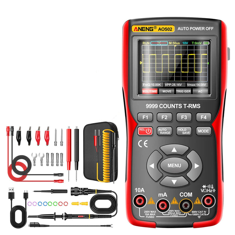 Handheld True Rms Multimeter AOS02 Smart Oscilloscope Multimeter – 10MHz Handheld Scope + 9999-Coun ...