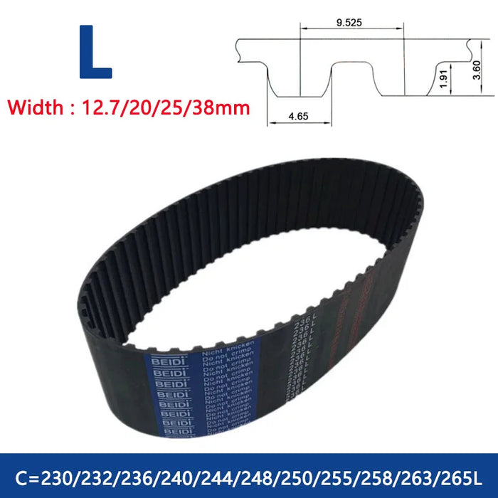 L Timing Belt - 230L to 265L - Rubber Closed Loop Synchronous Belt