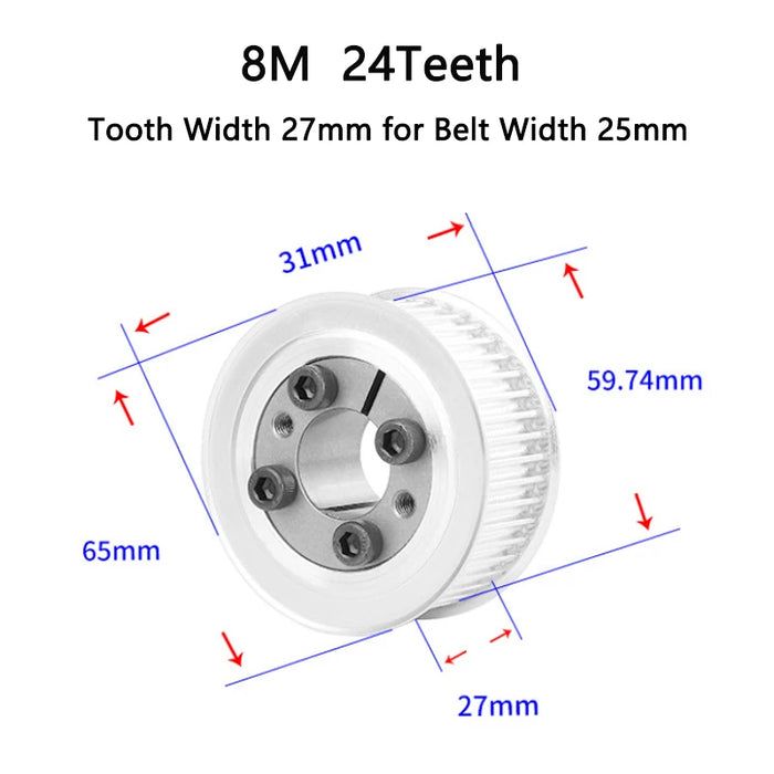 24T HTD 8M Timing Pulley 8/9/10/11/12/14/15-25mm Bore Keyless Bushing