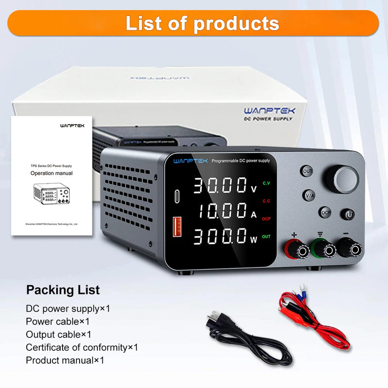 TPS Adjustable DC Bench Power Supply 30V–160V with USB-A & USB-C Digital Display Voltage Regulator