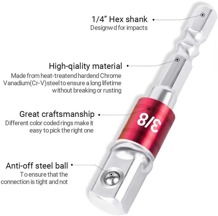 3-Piece Drill Socket Adapter Set – Impact Drill Extension Bits