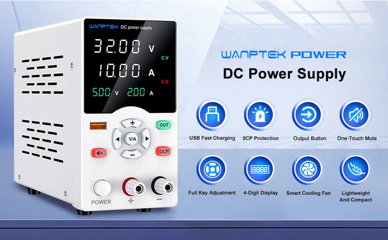 GA3010B Adjustable DC Bench Power Supply 32V 10A with USB Display – Digital Lab Voltage Regulator