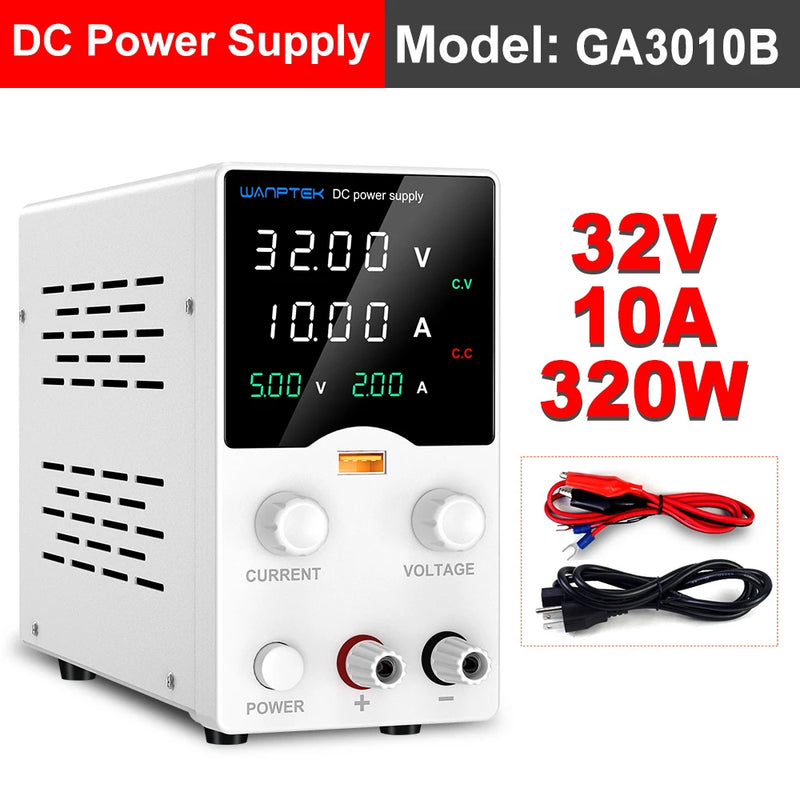 GA3010B Adjustable DC Bench Power Supply 32V 10A with USB Display – Digital Lab Voltage Regulator