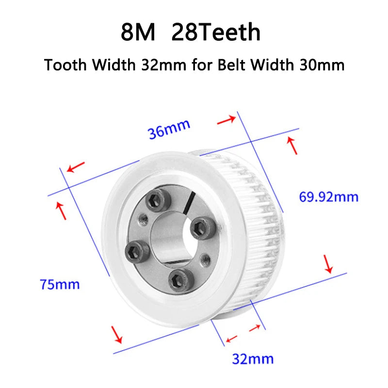 28 Teeth HTD 8M Keyless Timing Pulley with Bushing – AF Type