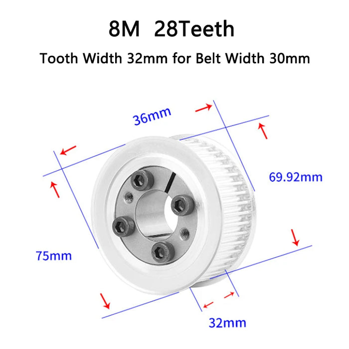 28 Teeth HTD 8M Keyless Timing Pulley with Bushing – AF Type