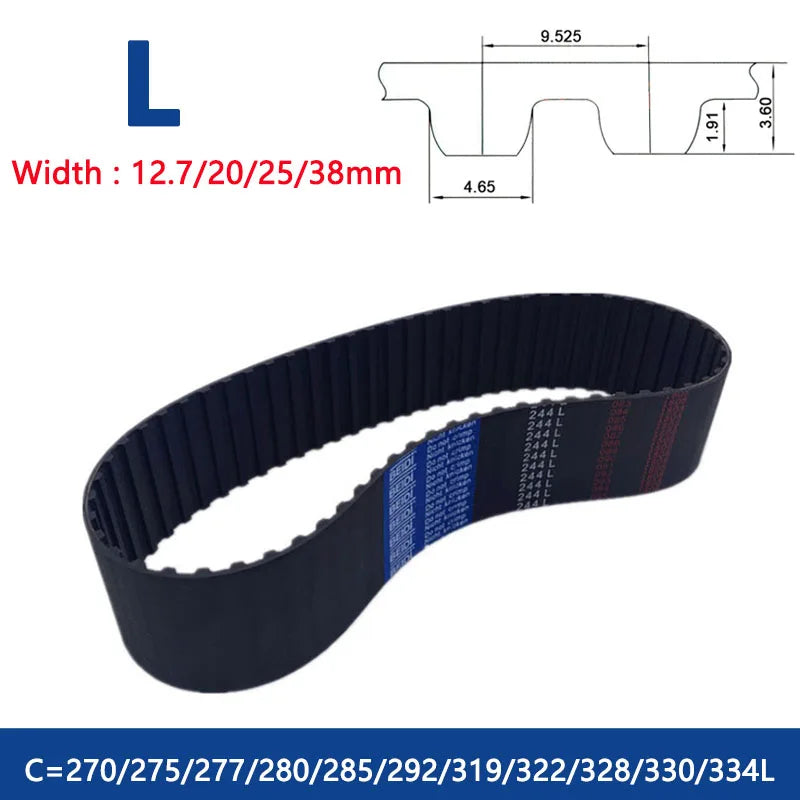 L Timing Belt - 270L to 334L - Rubber Closed Loop Synchronous Belt