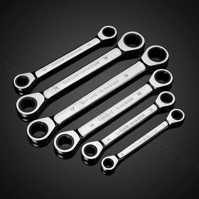 Double Box End Ratcheting Wrench Set,Chrome Vanadium Steel Double Head