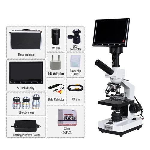 2000X Professional Biological Microscope – TV-Type Coaxial Fine-Tuning with 5MP Electronic Eyepiece &amp; 7-Inch, 9-inch LCD Display