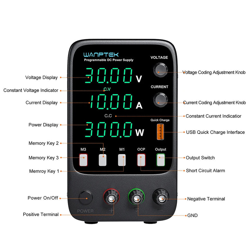 Adjustable DC Bench Power Supply 30V 10A / 60V 5A Digital Lab Voltage Regulator APS3010H