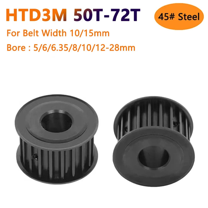 HTD3M 50 60 72 dientes negro 45# polea de sincronización de acero HTD-3M 50T 60T 