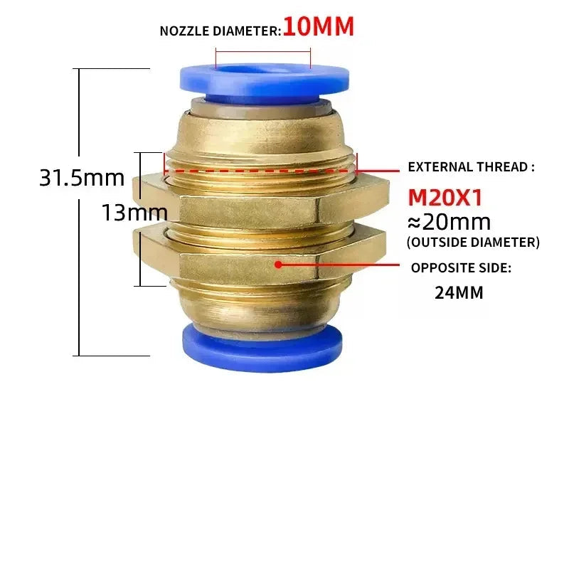 PM Pneumatic Bulkhead Push-In Fitting – Air Pipe Straight Connector (4–12mm) 50–1000PCS