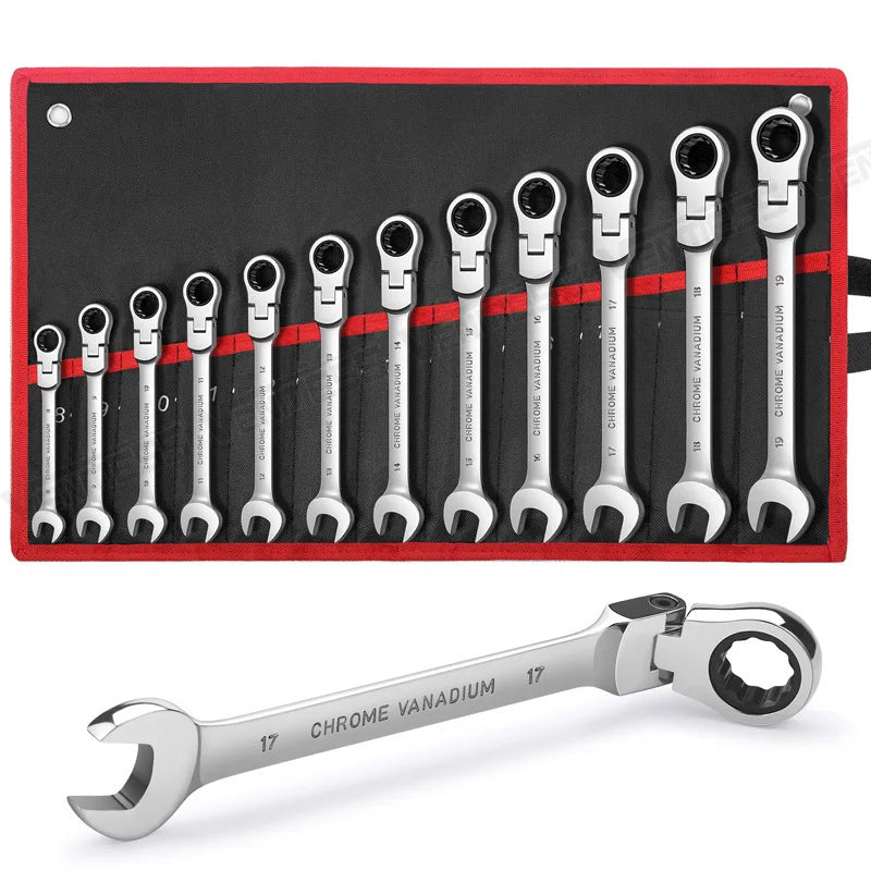 Combination Ratcheting Wrench Set with Flexible Head