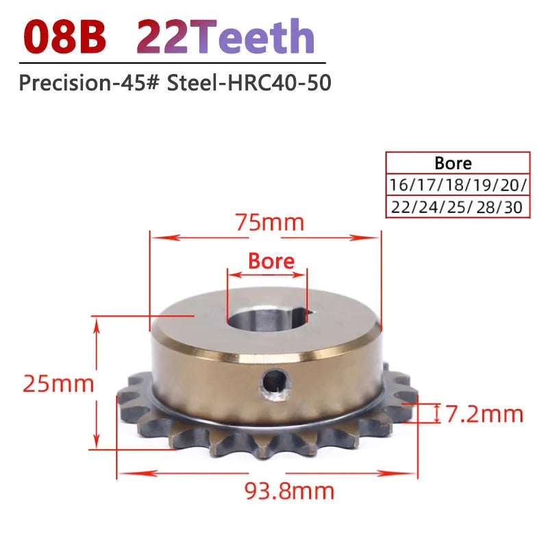 22T 08B Chain Gear - 22 Teeth Precision Industrial Drive Sprocket