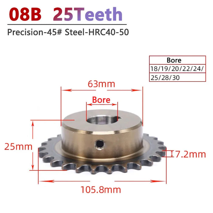 1pc 25T 08B Chain Gear 25 Teeth Precision Industrial Drive Sprocket