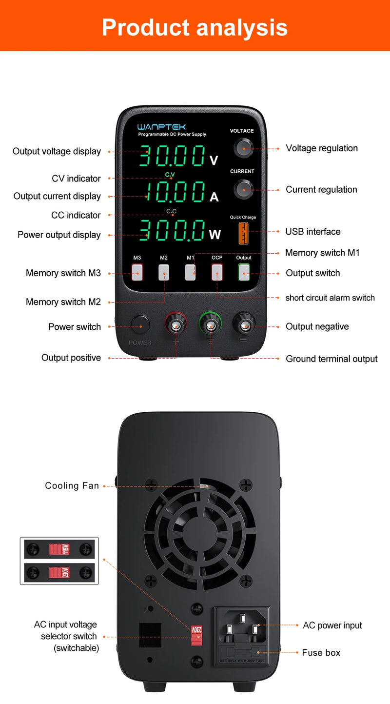Adjustable DC Bench Power Supply 30V 5A–10A USB Display Lab Voltage Regulator (GA3010H / DPS3010U)
