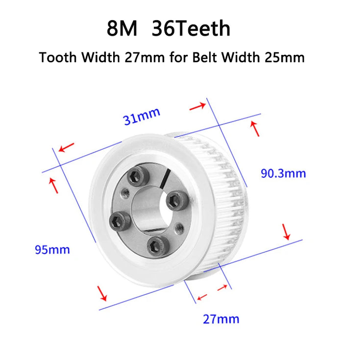 36 Teeth HTD 8M Keyless Timing Pulley with Bushing