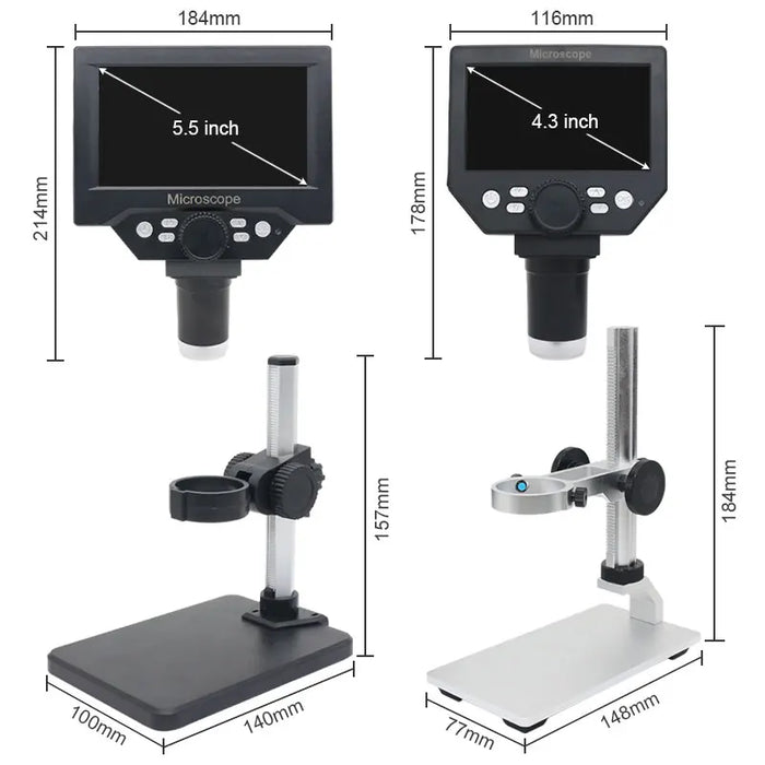 1000X Digital Microscope with 5.5 or 4.3 Inch Display for Electronic Repair, Jewelry Identification, and PCB Inspection