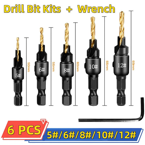 5-Piece Pilot Hole and Countersink Drill Bit Set