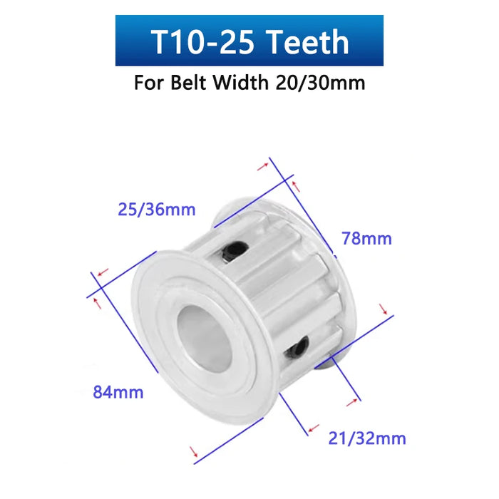 T10 Timing Pulley Synchronous Wheel – AF Type, Trapezoidal Tooth, 25 Teeth