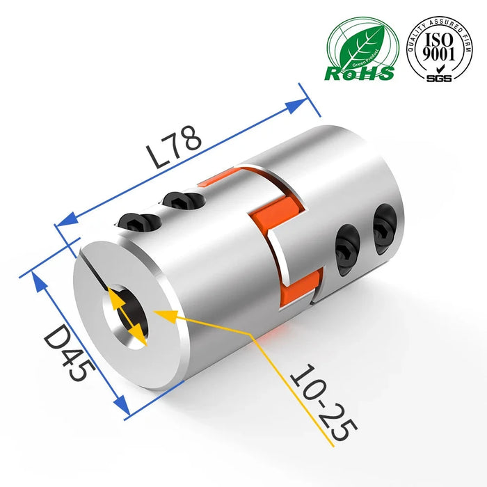 D45L78 3 Jaws Coupler Aluminum Flexible Plum Elastic Coupling – Inner Diameter 10x10 to 25x25mm