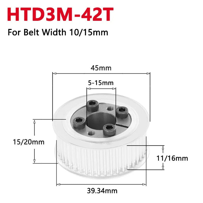HTD3M 42 Teeth Keyless Timing Pulley 42T HTD-3M Expansion Sleeve